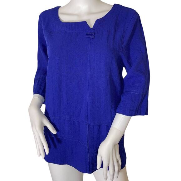 Peck & Peck Royal Blue Top, Asymmetrical neckline, Toggle buttons, Ladies Large - Picture 1 of 6